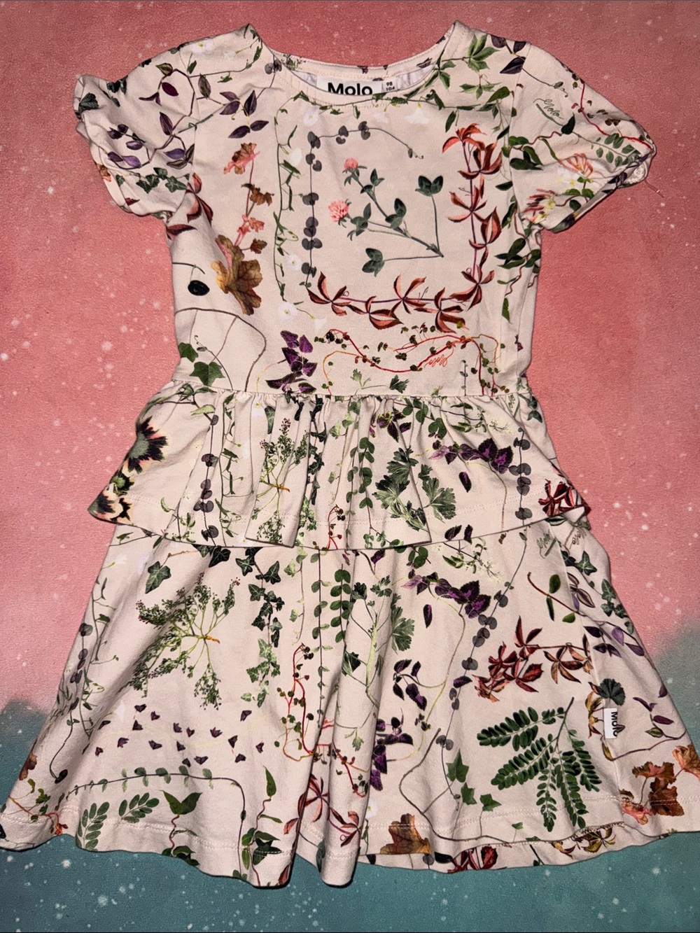 Molo Floral Peplum tiered Dress Botanical Print girls 3 4 98 104 organic
